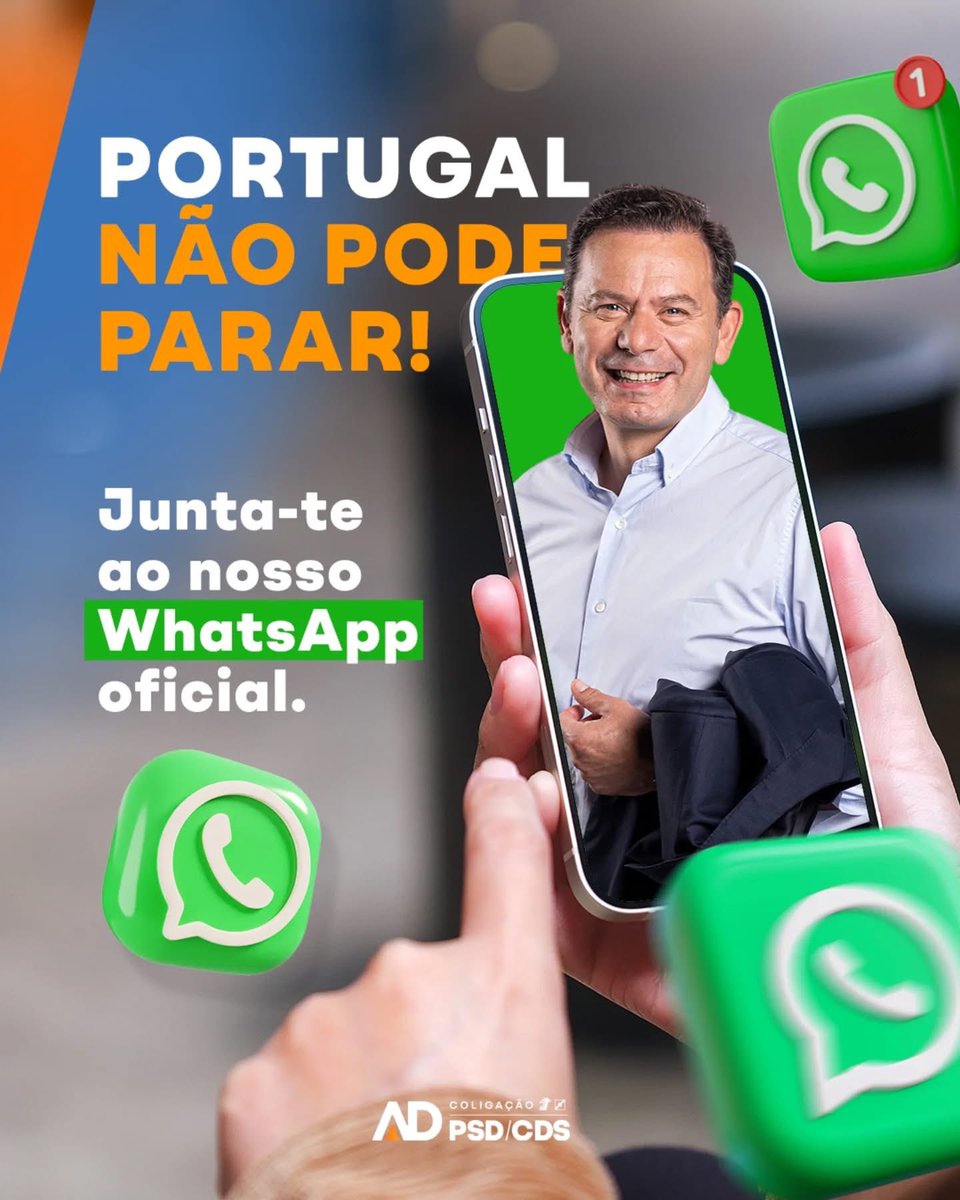 CPD_PSD_PTG's tweet photo. Queres estar mais perto da AD? 🇵🇹
Junta-te ao grupo oficial no WhatsApp.

👉 Entra pelo link: https://t.co/hNnbFle0WA

#PortugalNãoPodeParar https://t.co/ArsMF7yX3u