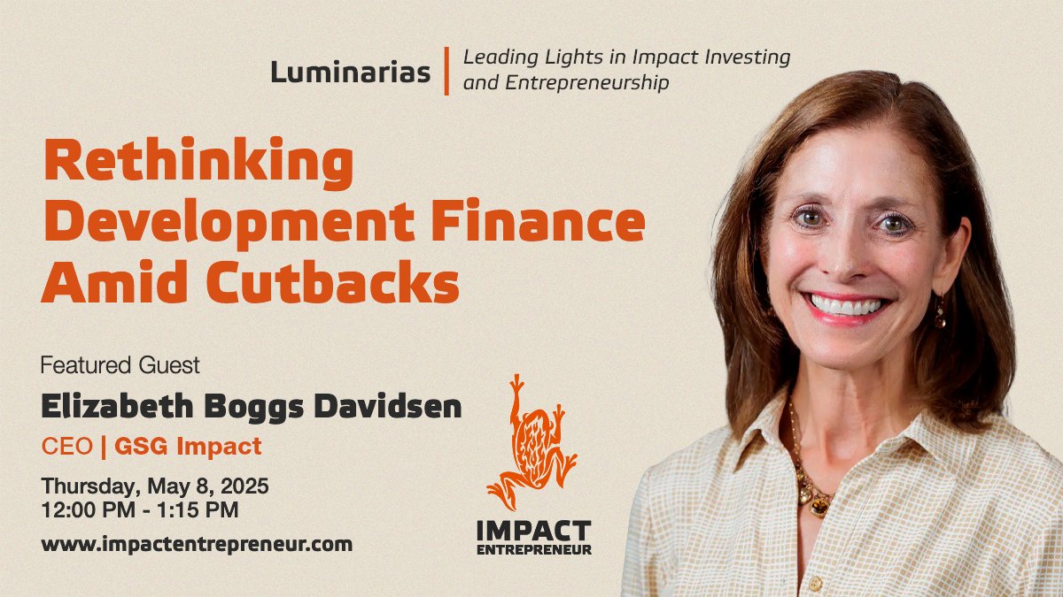GSG Impact (@gsgimpact) on Twitter photo Tomorrow, live 💻 webinar | Who will fill the gap when traditional aid is shrinking❓
Join <a href="/eboggsdavidsen/">Elizabeth Boggs Davidsen</a>, CEO of #GSGImpact, and <a href="/LaurieLZ/">Laurie Lane-Zucker</a> of <a href="/ImpactEGlobal/">Impact Entrepreneur</a> for a timely conversation on the future of #developmentfinance.
Register ➡️ shorturl.at/kBDNB
#impacteconomy Tomorrow, live 💻 webinar | Who will fill the gap when traditional aid is shrinking❓
Join <a href="/eboggsdavidsen/">Elizabeth Boggs Davidsen</a>, CEO of #GSGImpact, and <a href="/LaurieLZ/">Laurie Lane-Zucker</a> of <a href="/ImpactEGlobal/">Impact Entrepreneur</a> for a timely conversation on the future of #developmentfinance.
Register ➡️ shorturl.at/kBDNB
#impacteconomy