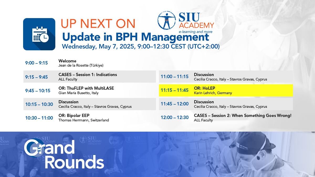 SIU_urology's tweet image. 🔔 Don't miss Dr. Karin Lehrich demonstration's of minimally invasive surgery procedure #HoLEP next on #eGrandRounds. Learn from this expert demonstration by joining us now, Live, on #SIUAcademy 🔗 bit.ly/4j9z9yf 
@StavrosGravas @KarinLehrich @CraccoCecilia