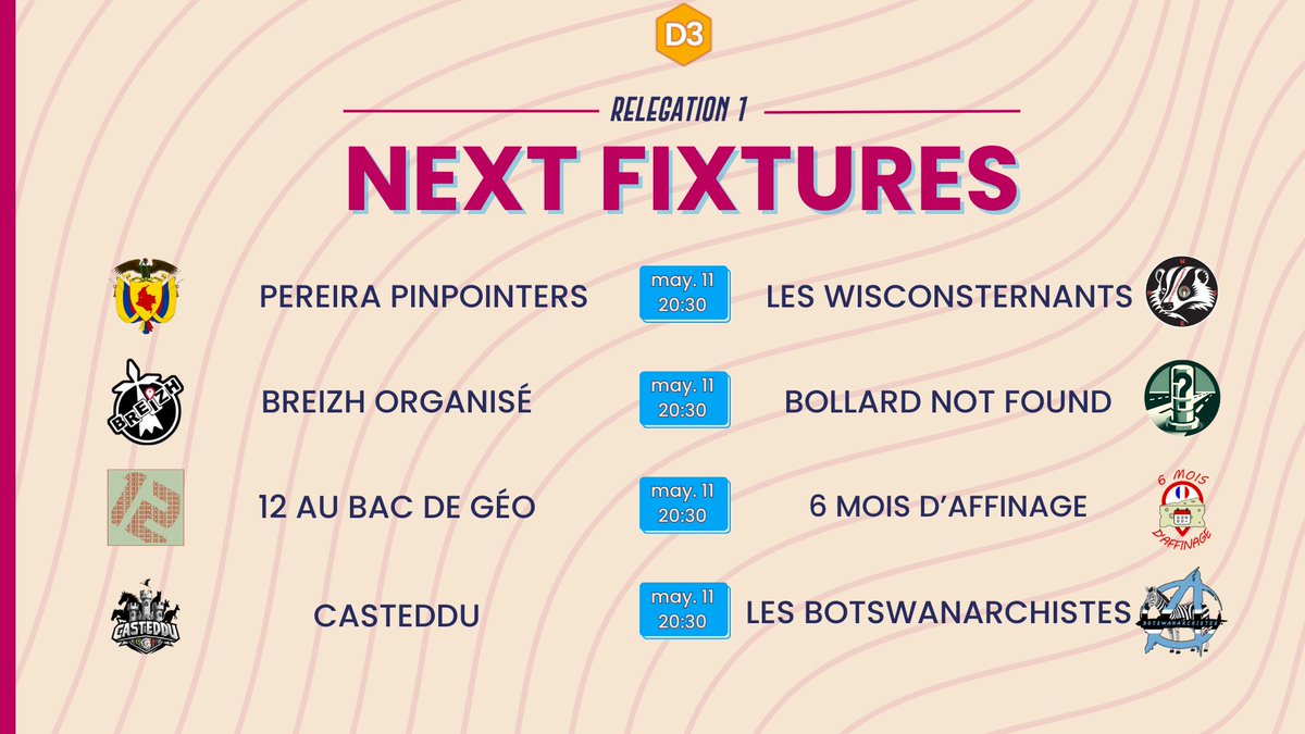 Début des phases de relégations ce dimanche 11 mai pour les joueurs de D1, D2 et D3. Tout sera à suivre en direct sur Twitch ! 
#GeoGuessr