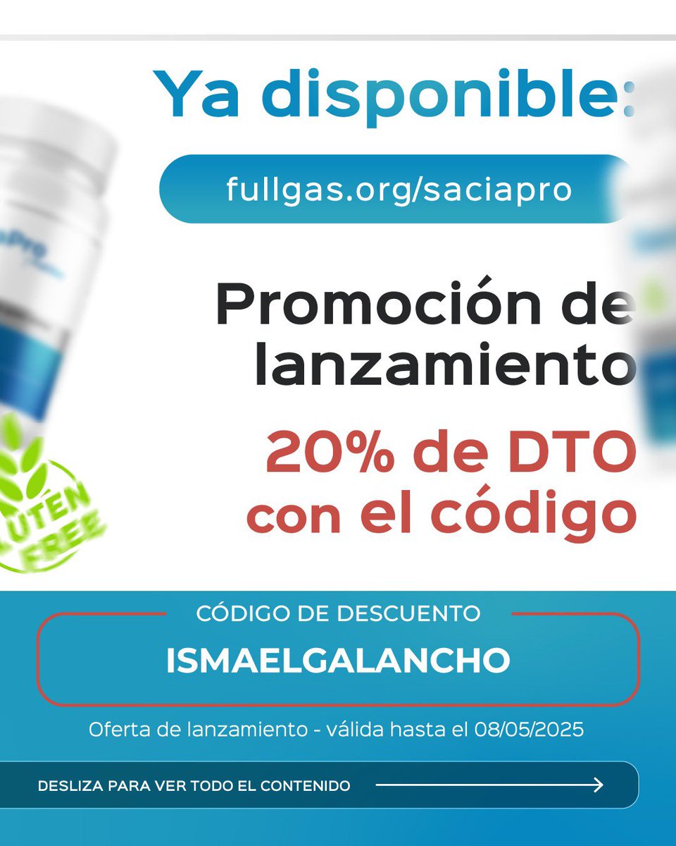 Recordad que mañana jueves acaba la promoción de lanzamiento del SaciaPro usando el código ISMAELGALANCHO

Entra en fullgas.org/es/?fg=8