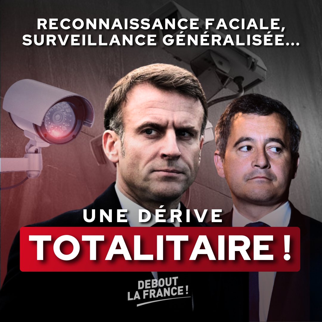 dupontaignan's tweet photo. Profitant de l'insécurité qu'ils ont laissé exploser, Gérald Darmanin et le gouvernement veulent désormais instaurer la surveillance de masse des Français par reconnaissance faciale.

Assez d'hypocrisie ! La France n'est pas la Chine. https://t.co/DQDkCqmAkT