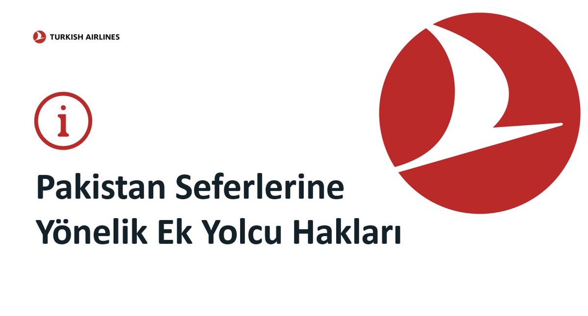 Değerli Yolcularımız,

Karaçi, Islamabad, Lahor uçuşu olan yolcularımıza ilave haklar tanınmıştır. 7 Mayıs 2025 ve öncesinde düzenlenmiş biletler için  7 Mayıs 2025 – 9 Mayıs 2025 (Dahil) arasındaki Karaçi, Islamabad, Lahor seferlerine kayıtlı tüm yolcularımızın, 21 Mayıs 2025