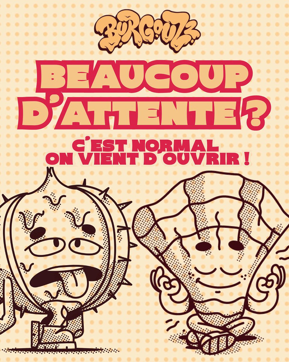 🚗ATTENTION, ÇA BOUCHONNE !

Merci d’être aussi nombreux à venir découvrir Burgouzz Rennes
L’affluence est énorme (et ça nous fait chaud au cœur)❤️ 
mais ça veut aussi dire un peu d’attente en ce début d’aventure.

Merci pour votre patience 💛

📍Rendez-vous au 2, rue Jules Simon