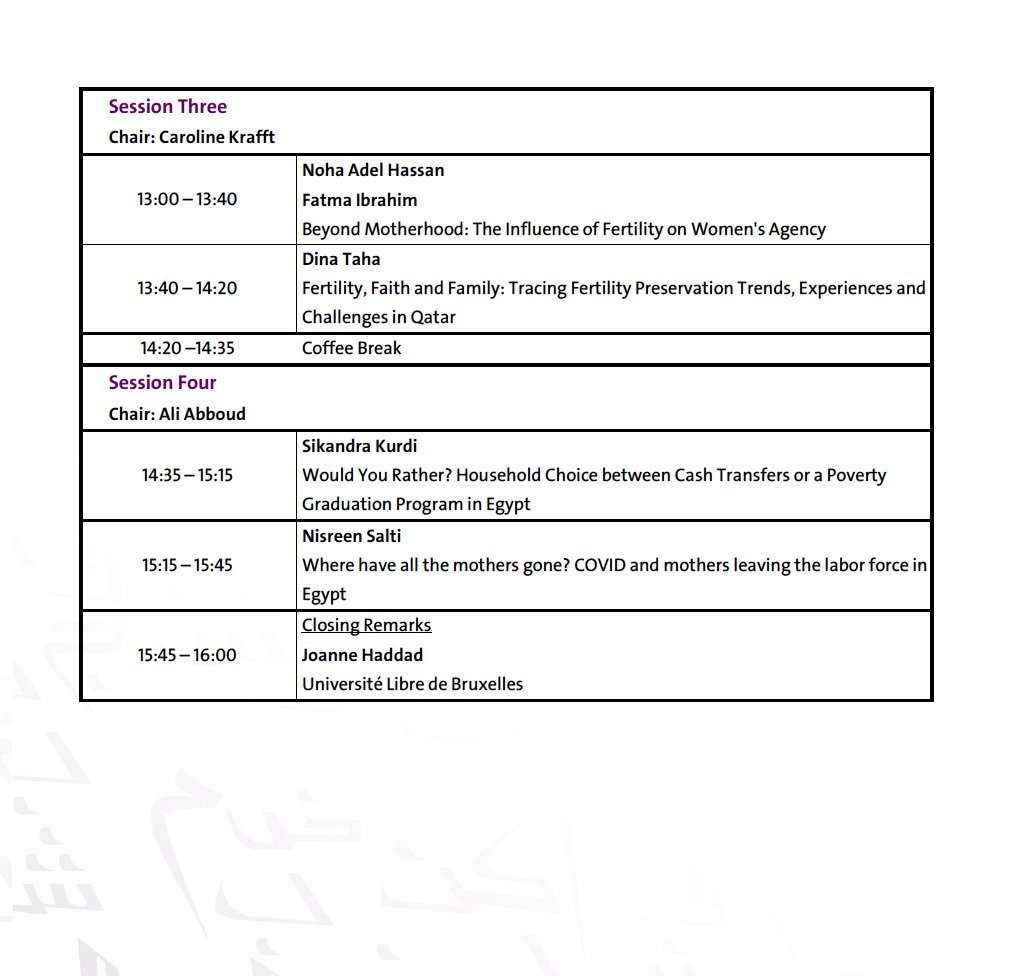 Thrilled that the Demography and Labor Markets in the MENA Region conference is finally happening. It's been a pleasure co-organizing it with <a href="/AyhabSaad/">Ayhab Saad</a>  and <a href="/ckrafftc/">Dr. Caroline Krafft</a>! Grateful to the Doha Institute for Graduate Studies for hosting us. Amazing line-up of papers ahead!
