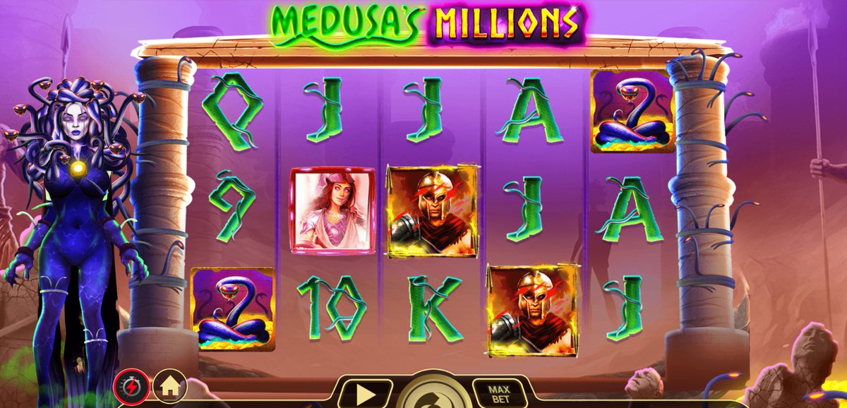 RealVipSlots's tweet photo. Turn myth into riches on Medusa’s Millions by Arrow’s Edge – A thrilling 5-reel slot packed with expanding wilds, free spins, and a hold and win bonus game that could turn you to gold instead of stone. Claim a Free Entry using code STONES or simply click https://t.co/8OLXsG9QjN. https://t.co/2ft8CXmHI7