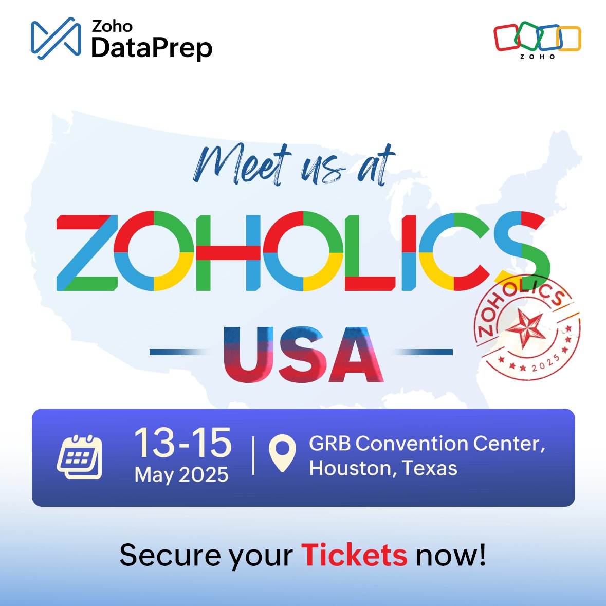zohodataprep's tweet image. 📌The countdown to #ZoholicsUSA2025 is on! Unlock data strategies with us,
On 13th May-
10:45 am: Data Pipelines & Transformation
12:00 pm: Streamline Data Cleansing & Management
🔗Secure your spot: zurl.co/dylyh
#ZoholicsUSA #ZohoEvents #ZohoDataPrep