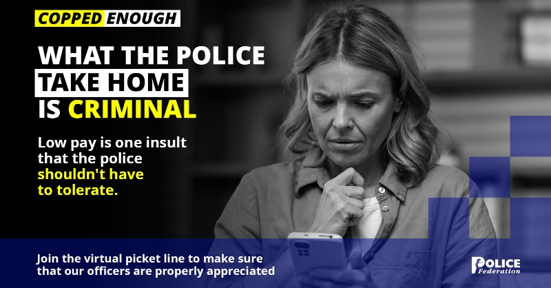 PFEW_HQ's tweet photo. Imagine risking your life daily, only to feel undervalued and underpaid.

This is the reality for police officers, and many are leaving the force as a result.

📢 It’s time to demand fair police pay

#CoppedEnough