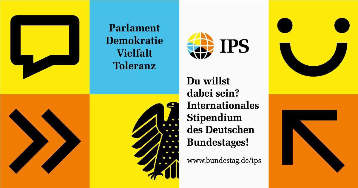 Interested in politics &amp; speak German?
Apply until 31 July 2025 for the #IPS2026 programme and get to know the German Bundestag! Spend 5 months in 🇩🇪 incl. a 3-month internship with a Member of Parliament &amp; lectures at top universities.
More info 👉 t1p.de/7ls2o
(TvM)