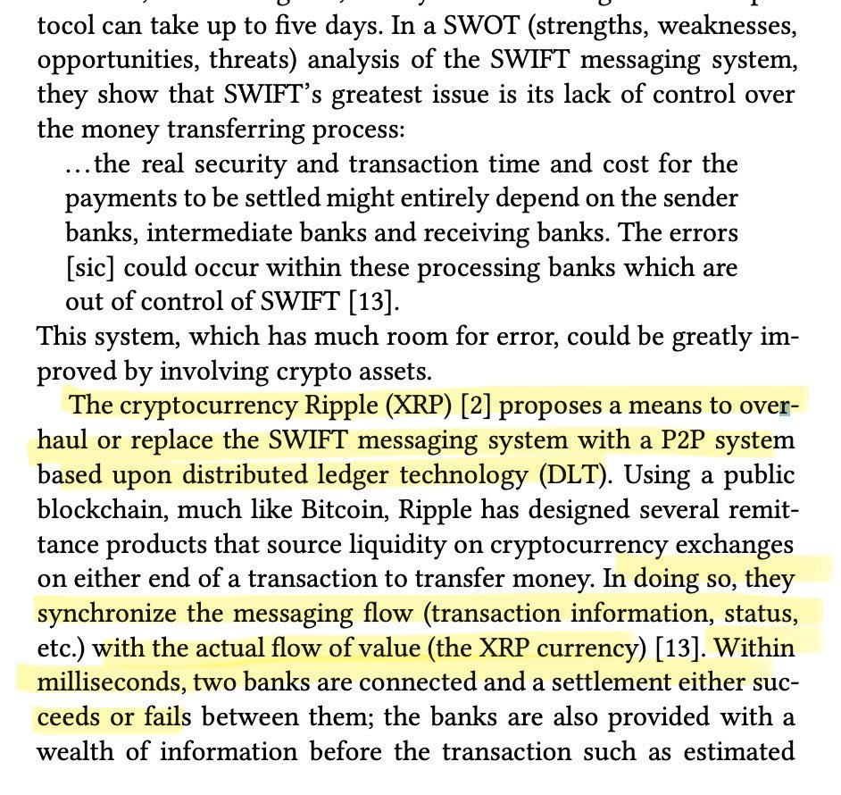 “Ripple replacing SWIFT.”😮‍💨

Documented 4x.📝

Pay close attention to the 4th document.

“In doing so, they (Ripple) synchronize the messaging flow (transaction information, status, etc.) with the actual flow of value (the XRP currency)”🙇‍♂️

XRP = FLOW OF VALUE WITHIN MESSAGES