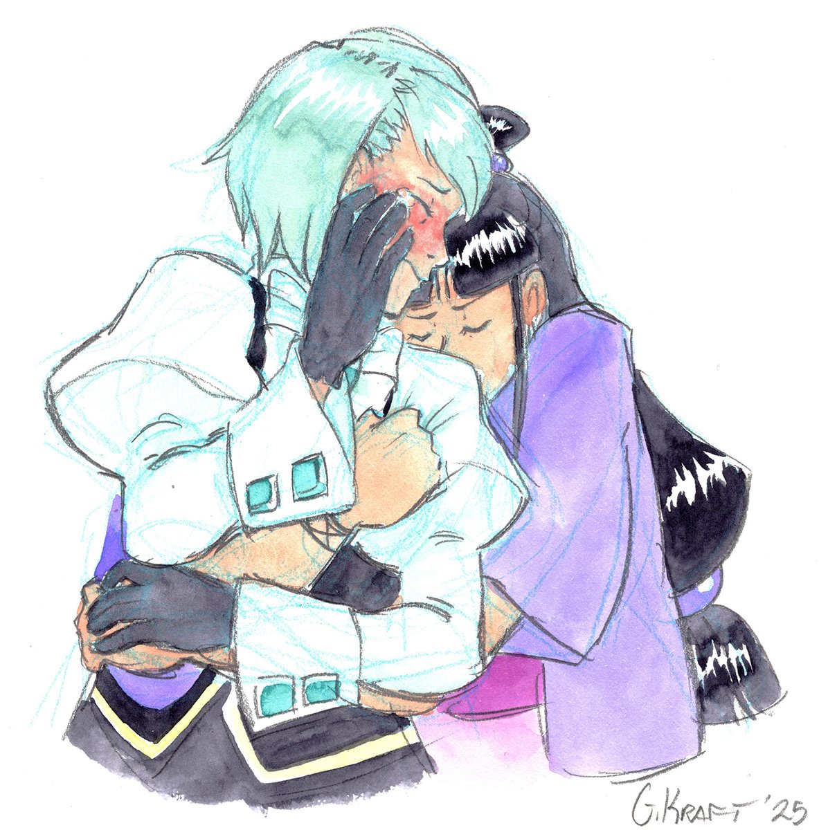 GraceKraft's tweet photo. Franziska is a bit awkward at comforting someone crying, but Maya is an old pro

- - -
#aceattorney #franmaya #franmayamonth #FranMAYa2025 https://t.co/tWt5KY96Hv