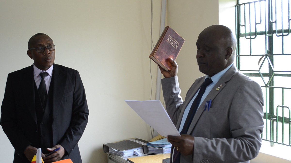 KabaleDistrict's tweet photo. Just in;
New Kabale District Service Commission Members have this morning been Sworn In by Kabale Chief Magistrate, Derick Byamugisha. They are Bernard Tumukunde-the Chairperson, Jackline Njuyarwo, as the Woman Member &amp; Rev. Peace Ndyamuhaki, for Persons with Disabilities. https://t.co/06ORjzyv6H