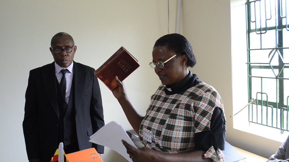 KabaleDistrict's tweet photo. Just in;
New Kabale District Service Commission Members have this morning been Sworn In by Kabale Chief Magistrate, Derick Byamugisha. They are Bernard Tumukunde-the Chairperson, Jackline Njuyarwo, as the Woman Member &amp; Rev. Peace Ndyamuhaki, for Persons with Disabilities. https://t.co/06ORjzyv6H