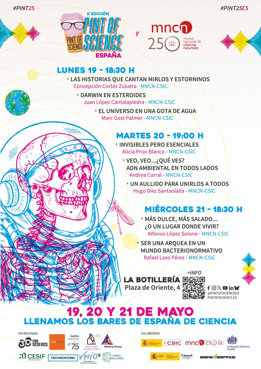 CSIC Divulga (@csicdivulga) on Twitter photo 📣El CSIC se suma a la X edición de <a href="/pintofscienceES/">Pint of Science ES</a> con charlas en el Café Gijón y La Botillería, en Madrid.
Las charlas, que se celebran los días 19, 20 y 21 de mayo, están relacionadas con biología, nutrición, materiales, neurociencia o paleontología
➡️ csic.es/es/actualidad-… 📣El CSIC se suma a la X edición de <a href="/pintofscienceES/">Pint of Science ES</a> con charlas en el Café Gijón y La Botillería, en Madrid.
Las charlas, que se celebran los días 19, 20 y 21 de mayo, están relacionadas con biología, nutrición, materiales, neurociencia o paleontología
➡️ csic.es/es/actualidad-…