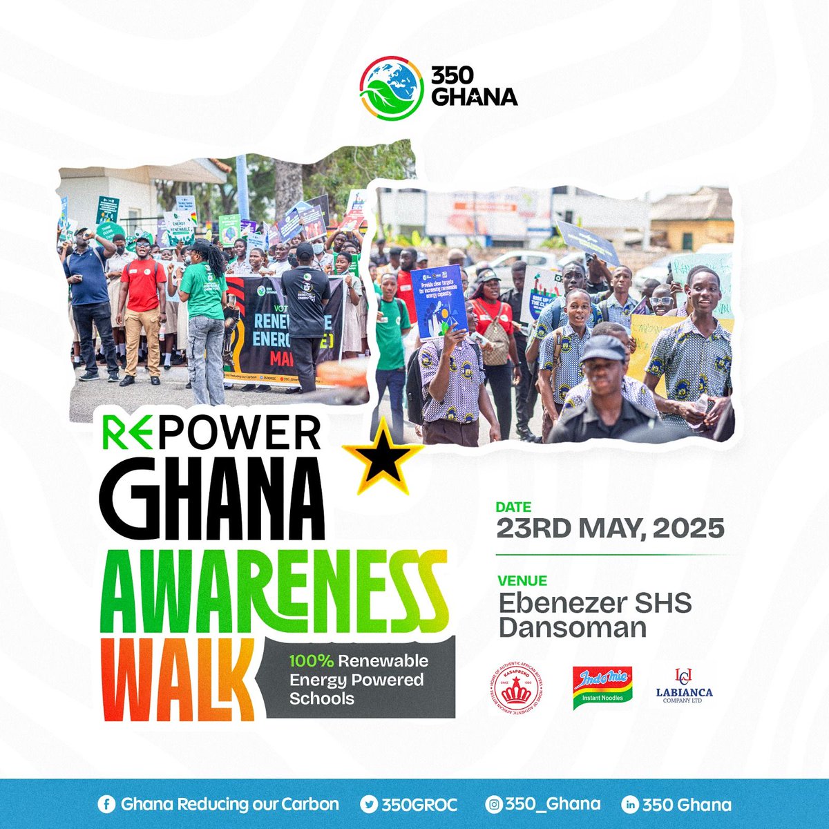 Join the RePower Ghana Awareness Walk! 
Let’s come together to support 100% renewable energy-powered schools in Ghana! Be part of the movement for a cleaner, greener future.