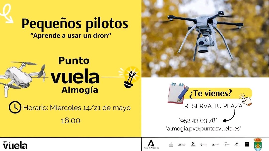 Ptovuelaalmogia's tweet photo. 🚁 ¡Pequeños Pilotos en el Punto Vuela Almogía!
Taller para niños/as donde aprenderán a volar un dron 👦👧
📅 14 y 21 de mayo
🕓 16:00
📍 Punto Vuela Almogía
📞 952 43 03 78
📧 almogia.pv@puntosvuela.es

#PequeñosPilotos @PuntosVuela #Almogía #DronesParaNiños #AprenderJugando 🚀 https://t.co/2qHk2qUh37