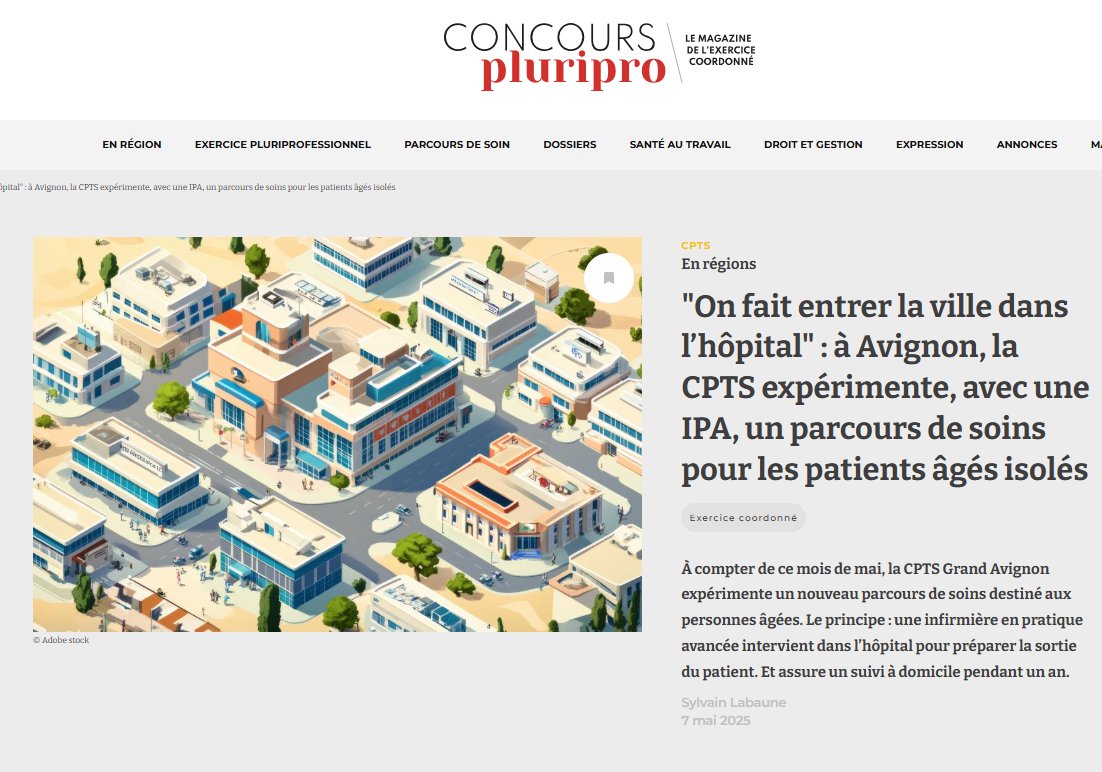 Mon article pour #Concourspluripro sur un partenariat entre le centre hospitalier d'#Avignon et des infirmières libérales de la ville. Le but : éviter les hospitalisations à répétition des personnes âgées isolées.
➡️concourspluripro.fr/exercice-pluri…