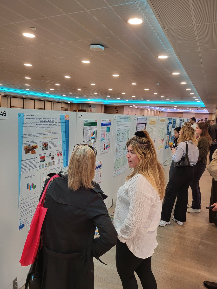 📯#funshield4med is participating to IAFP European Symposium 2025, presenting its work on #FoodSafety and #mycotoxins!😃
Dr A. Lytou &amp; Dr P. Natskoulis in front of #funshield4med poster and during networking with attendees.👏