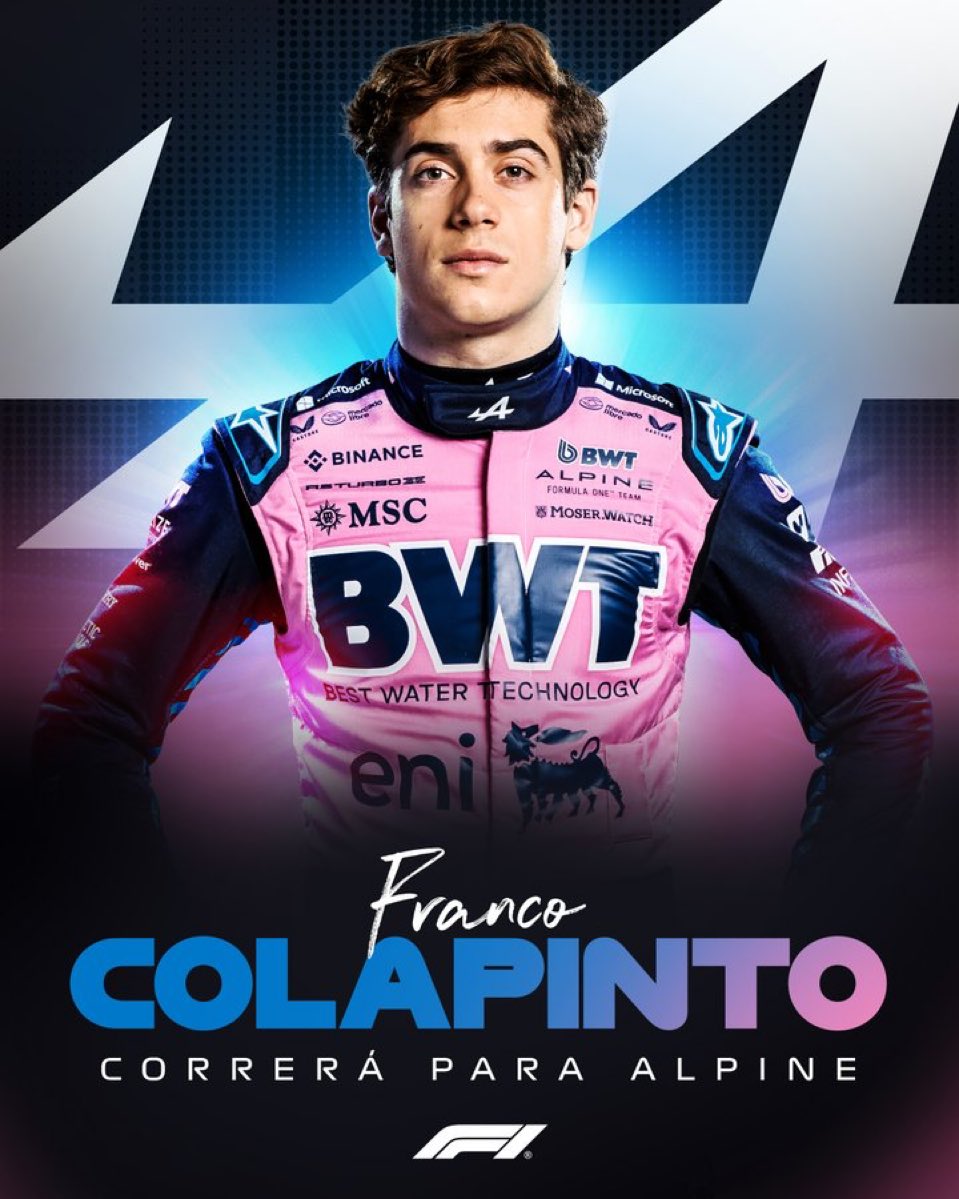 "Colapinto"

Porque es oficial: Colapinto vuelve a correr en F1 en el Gran Premio de Emilia-Romagna, en Imola, entre el 16 y el 18 de mayo.

Será el piloto principal de Alpine por, al menos, las próximas cinco carreras.
