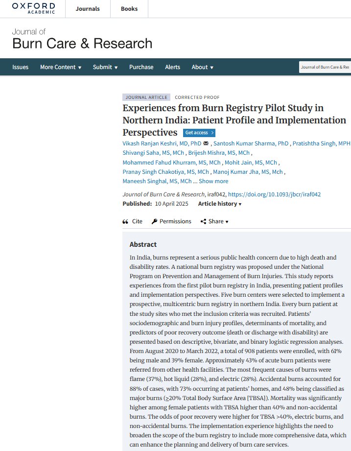 🧵
Burn injuries kill over 25,000 people annually in India. Yet, we lack reliable data to act.

A hospital-based burn registry was mandated in the national program, but implementation was a challenge 

Here's what we did 👇
#Burn #Healthsystems #HPSR 
1/6
shorturl.at/ghQyv