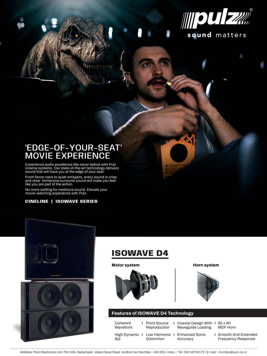 raghavnews's tweet image. Edge of your Seat movie experience.
ISOWAVE D4 delivers audio accuracy like never before.

#pulz #soundmatters #nextgenaudio #audiotech #cinematech #soundtech #cinemaaudio #experience #moviemagic #cinema #cinemanetwork #theatreworld #network208 #bigcineexpo2025