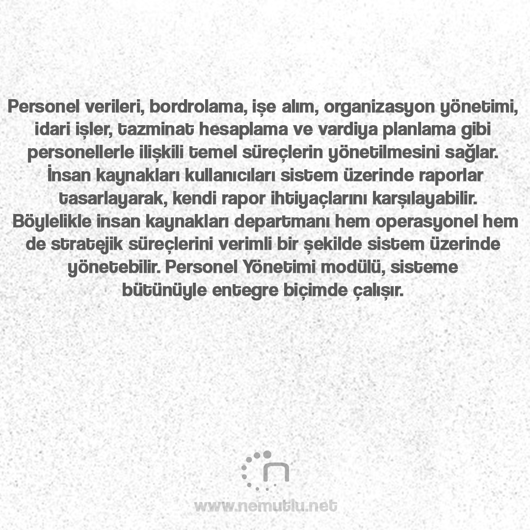 nemutluyazilim's tweet image. Personel verileri, bordrolama, işe alım, organizasyon yönetimi, idari işler, tazminat hesaplama ve vardiya planlama gibi personellerle ilişkili temel süreçlerin yönetilmesini sağlar.
nemutlu.net
#insankaynakları #yönetimmodülü #yazılım