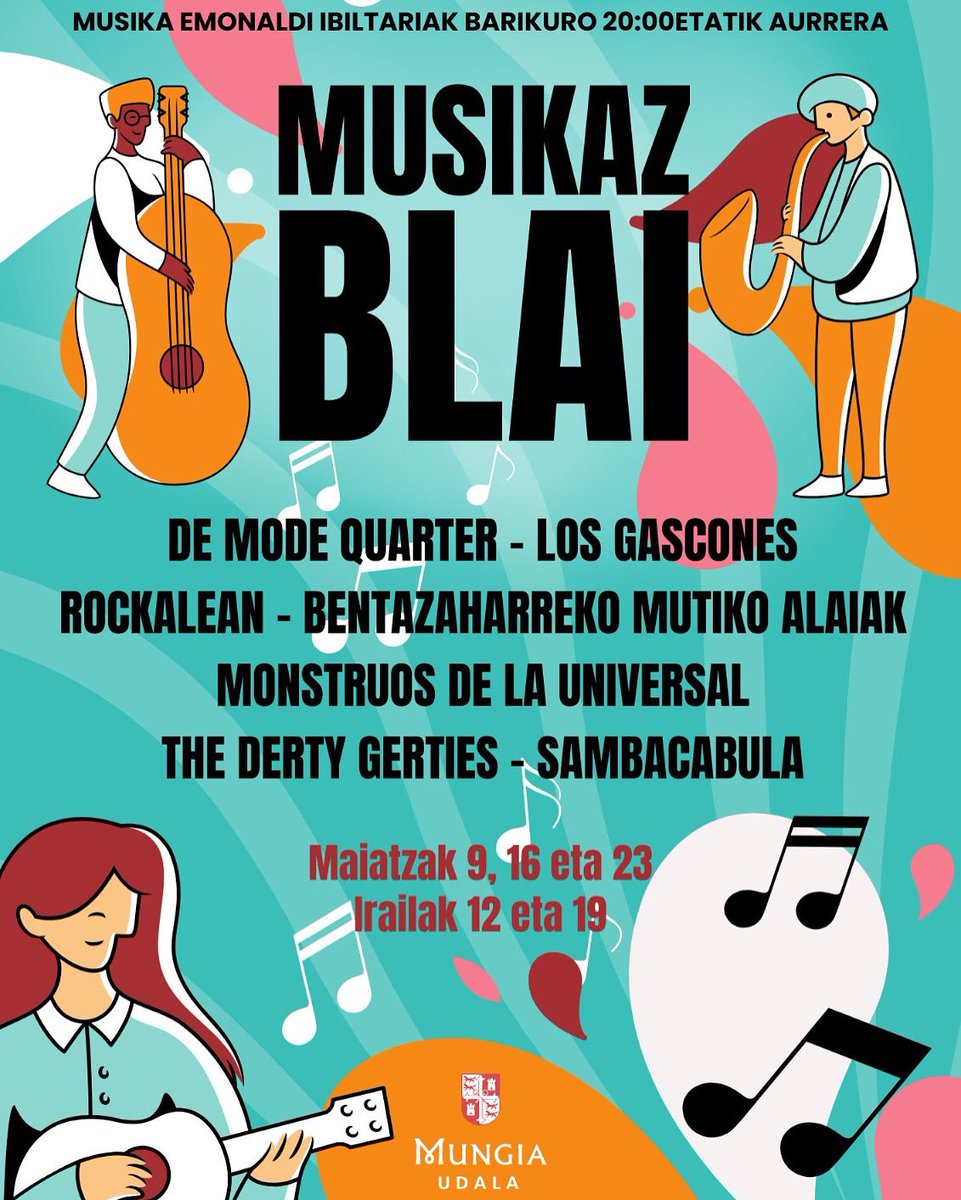 🎶 "Musikaz Blai" berritasunekin itzultzen da: aurtengo edizioa udaberrian zein udazkenaren bezperan egingo da 
👉 Hainbat musika taldek herriko kaleak dinamizatuko dituzte maiatzeko eta iraileko ostiral arratsalde-gauetan