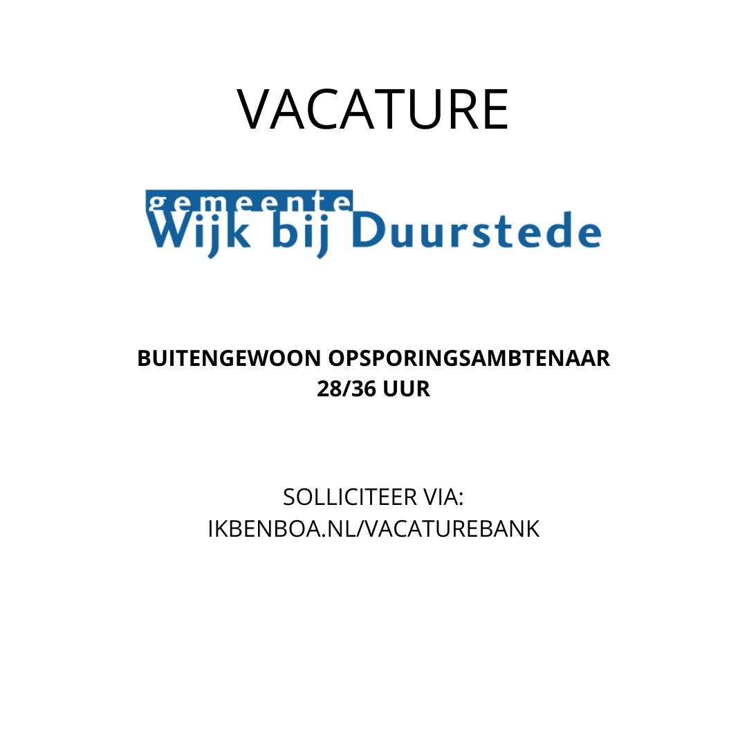 VACATURE:
Gemeente Wijk bij Duurstede is op zoek naar:
BUITENGEWOON OPSPORINGSAMBTENAAR
                                   (28-36 uur)

Nieuwsgierig of direct solliciteren?  
Kijk op onze BOA Vacaturebank:
ikbenboa.nl/vacature/gemee…

#boa #handhaving #wijkbijduurstede #vacature