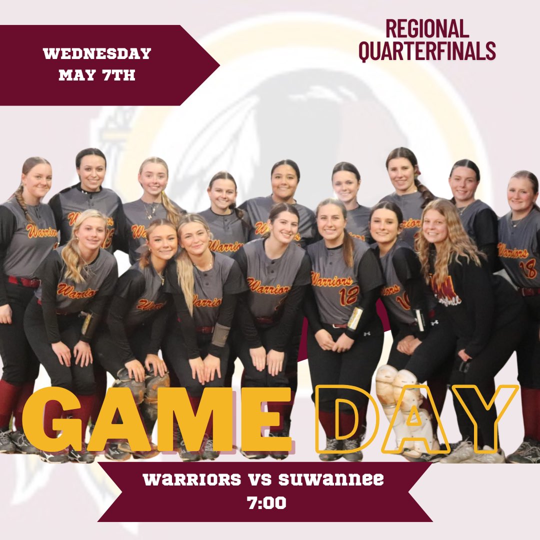 One more time for the 🏠 crowd
🆚 Suwannee
📍David Crosby Field- 1 Warrior Dr
⏰ 7:00
🎟️ GoFan ONLY 
🗣️ no season passes, parking spots valid