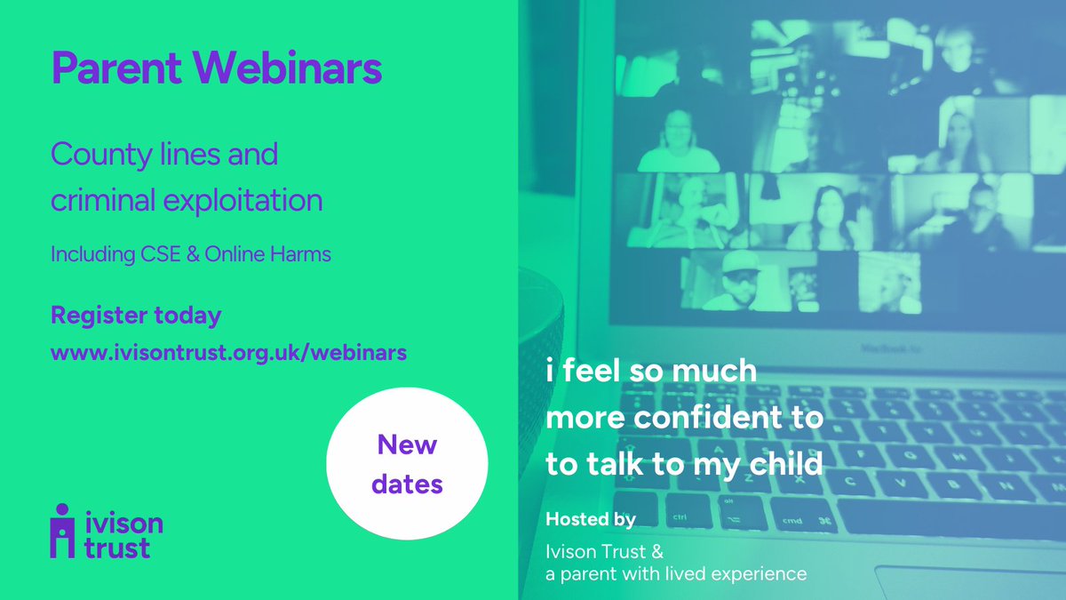 Would you like to learn about or help raise awareness about child exploitation in your area?

Please help us to promote our upcoming FREE parent webinars in - new dates in #Manchester, #Cambridge and #Peterborough.

Register here: ivisontrust.org.uk/webinars/

 #ChildExploitation