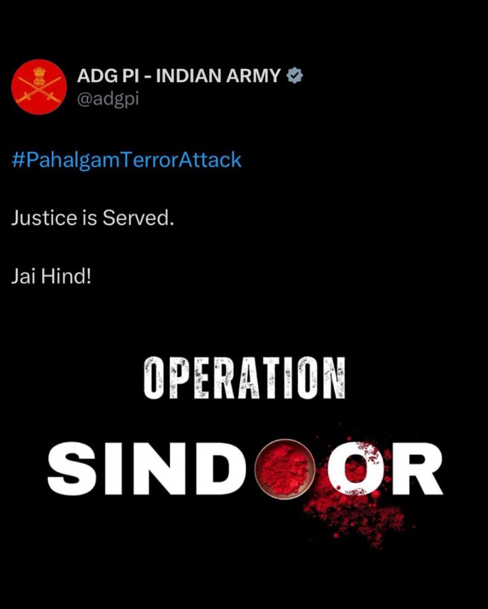 Justice is served, Jai Hind Jai Bharat 
#PahalgamTerroristAttack 
#PahalgamTerrorAttack