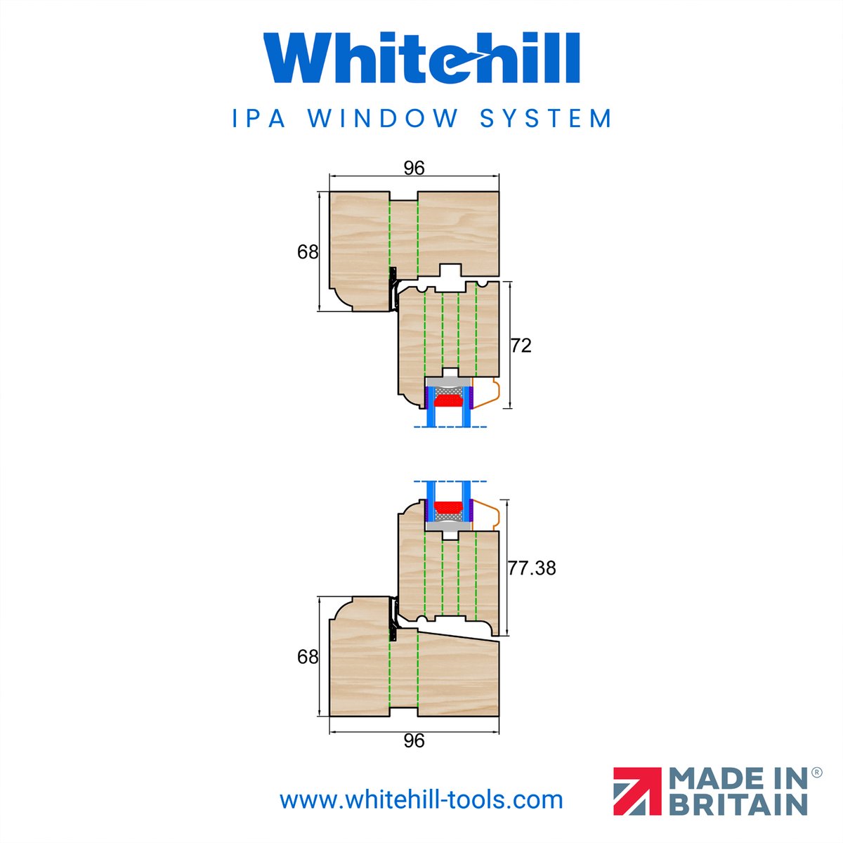 Streamline production with our Whitehill IPA Window System:

 ✅ Zero set tooling
 ✅ Radius paint option
 ✅ Single tenon/comb joint frame
 ✅ Comb jointed sash
 ✅ Lift-off butt hinges
 ✅ Machined groovers for hardware location

📩 sales@whitehill-tools.com | 📞 01582 736 881