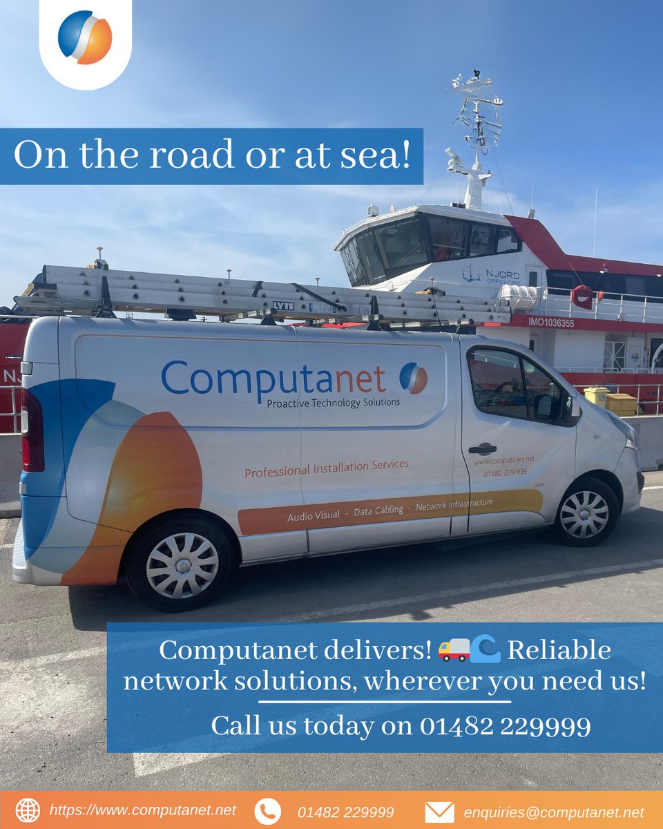 ComputanetMSP's tweet image. Whether on the road or at sea, Computanet delivers!
Reliable connectivity wherever you need it! 🚚🌊
☎️ 01482 229 999 | 🔗 computanet.net
#ConnectivityAnywhere #NetworkSolutions #Computanet