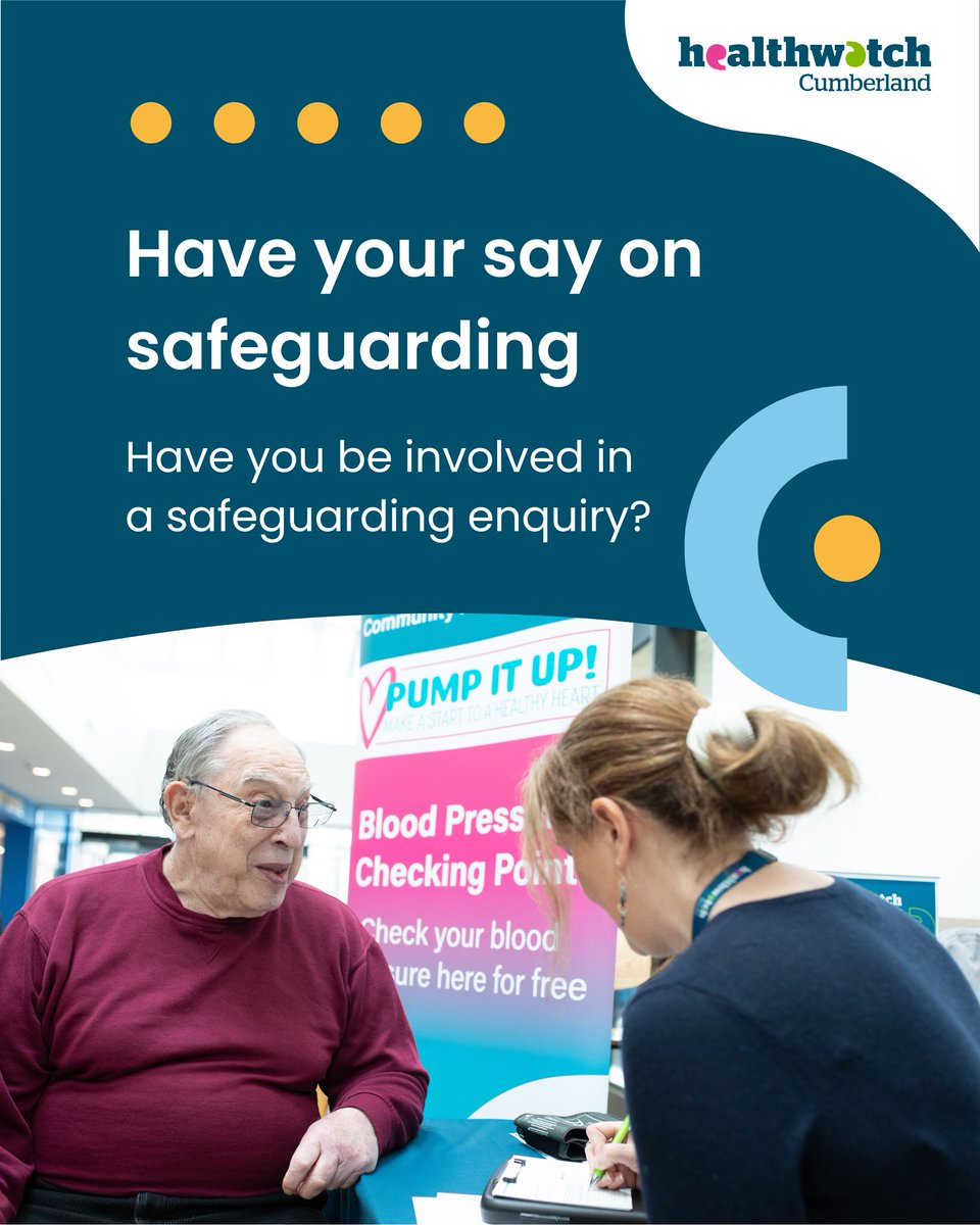 Have you been involved in a Safeguarding Enquiry?

Healthwatch Westmorland &amp; Furness and Healthwatch Cumberland are working together to review the involvement of people within a Section 42 safeguarding enquiry.

Let us know your thoughts in our survey:
bit.ly/Safeguarding-S…