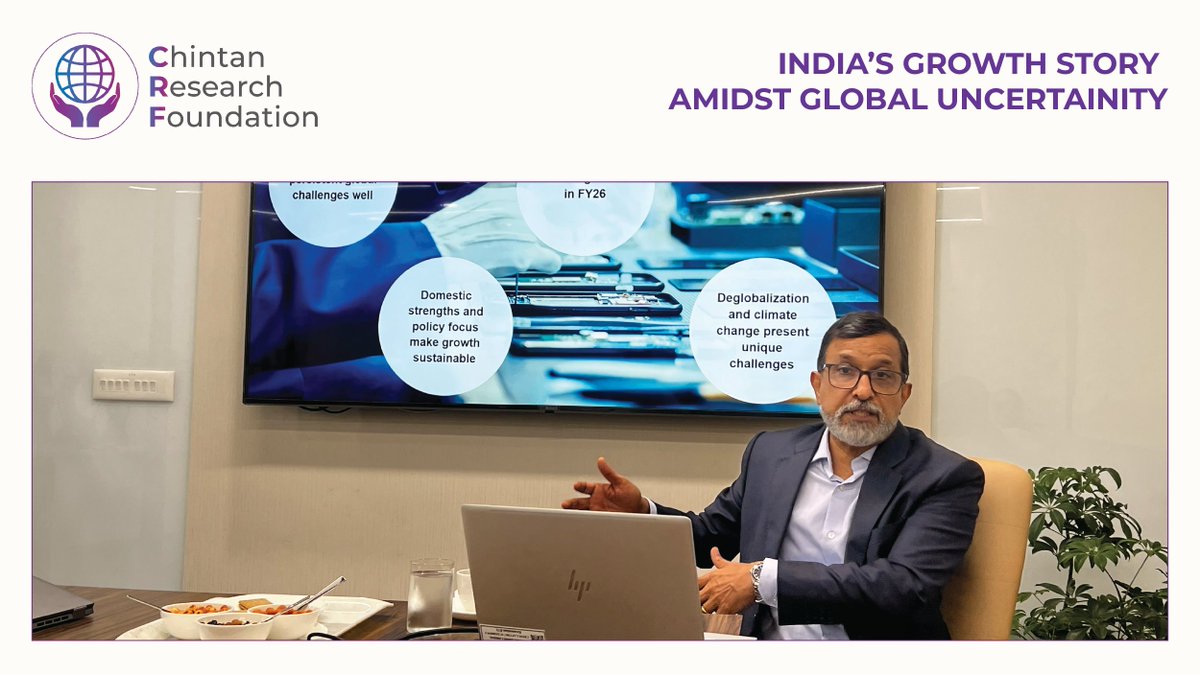 The #ChintanResearchFoundation team had an insightful &amp; interactive session with Shri <a href="/EconomistDK/">Dharmakirti Joshi (DK)</a> , Chief Economist at <a href="/CrisilLimited/">Crisil</a> . Grateful for the deep dive he provided into India’s economic trends and the road ahead. 
#IndianEconomy #CRISIL #EconomicInsights #CRFIndia