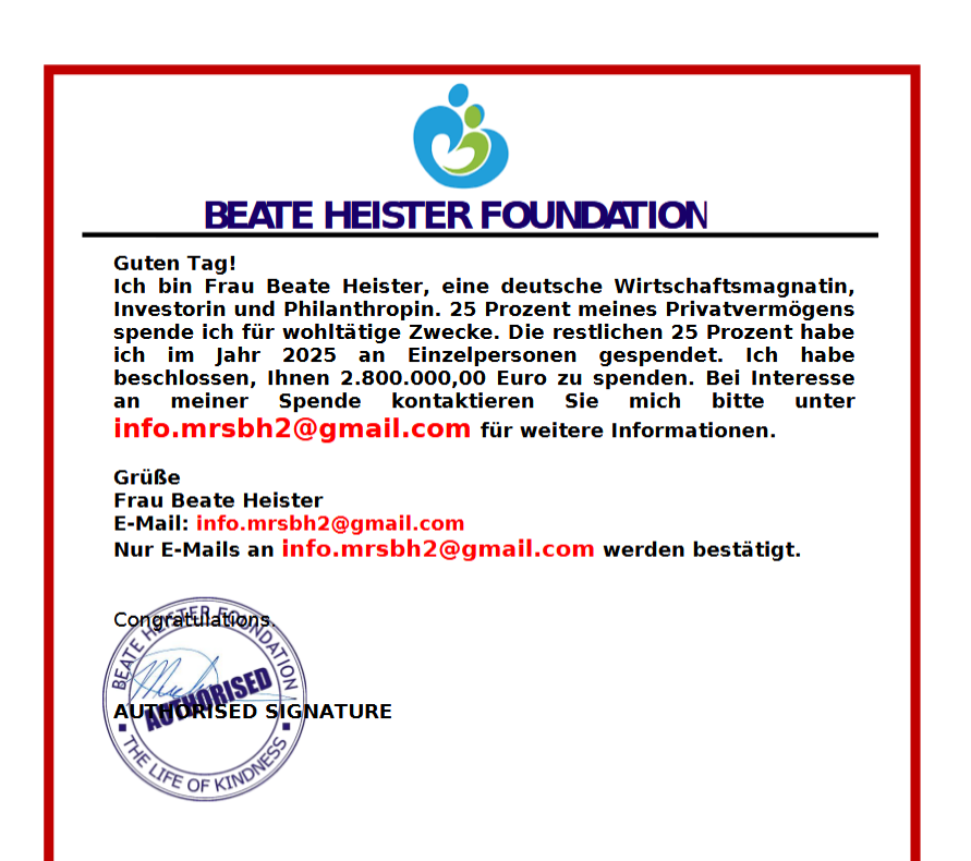 Schon wieder bekomme ich Geld geschenkt! Dieses Mal 2,8 Mio. Euro! Danke, Beate!