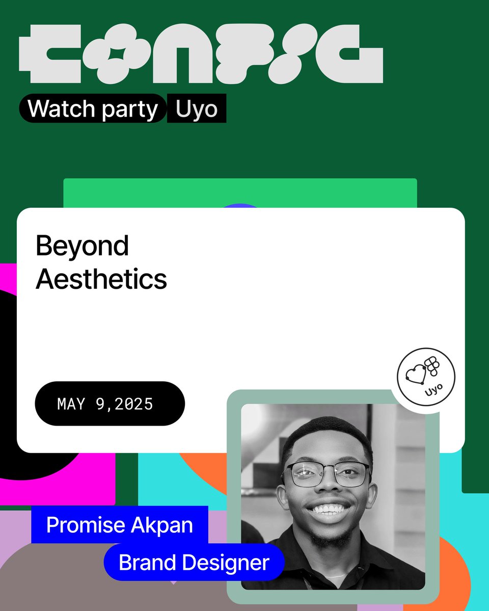 Upnext on our Speaker Line up is Promise Akpan 

   Design goes deeper than colors and fonts and <a href="/visualpreacher/">Promise Akpan</a> is here to remind us why. At Config Watch party Uyo, he’s speaking on Beyond Aesthetics, challenging us to rethink how we define design value.