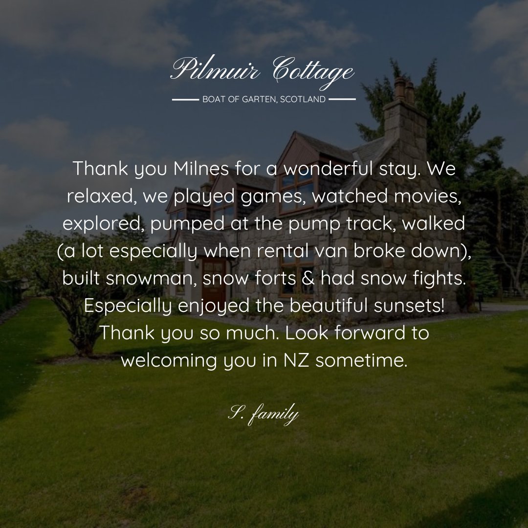 We were so thrilled to welcome guests all the way from New Zealand last winter, and even more delighted by the lovely words they left in our guest book.💛

Thank you for choosing to stay with us – it means the world!

#SpeysideCottage #PilmuirCottage #Cairngorms #VisitScotland