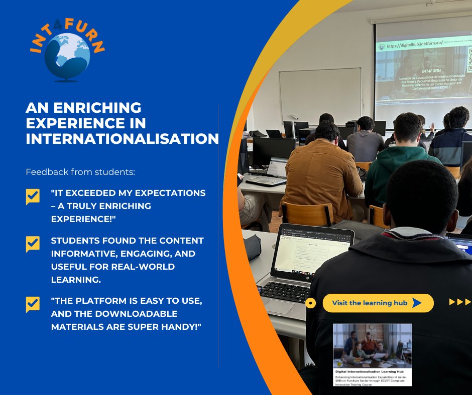 int4furn's tweet photo. 💬 What did students from the Polytechnic of Santarém (Portugal) think about the micro-SME Internationalisation course?

Their feedback is key to making the course even better – and we're just getting started! https://t.co/J3c752HSh5