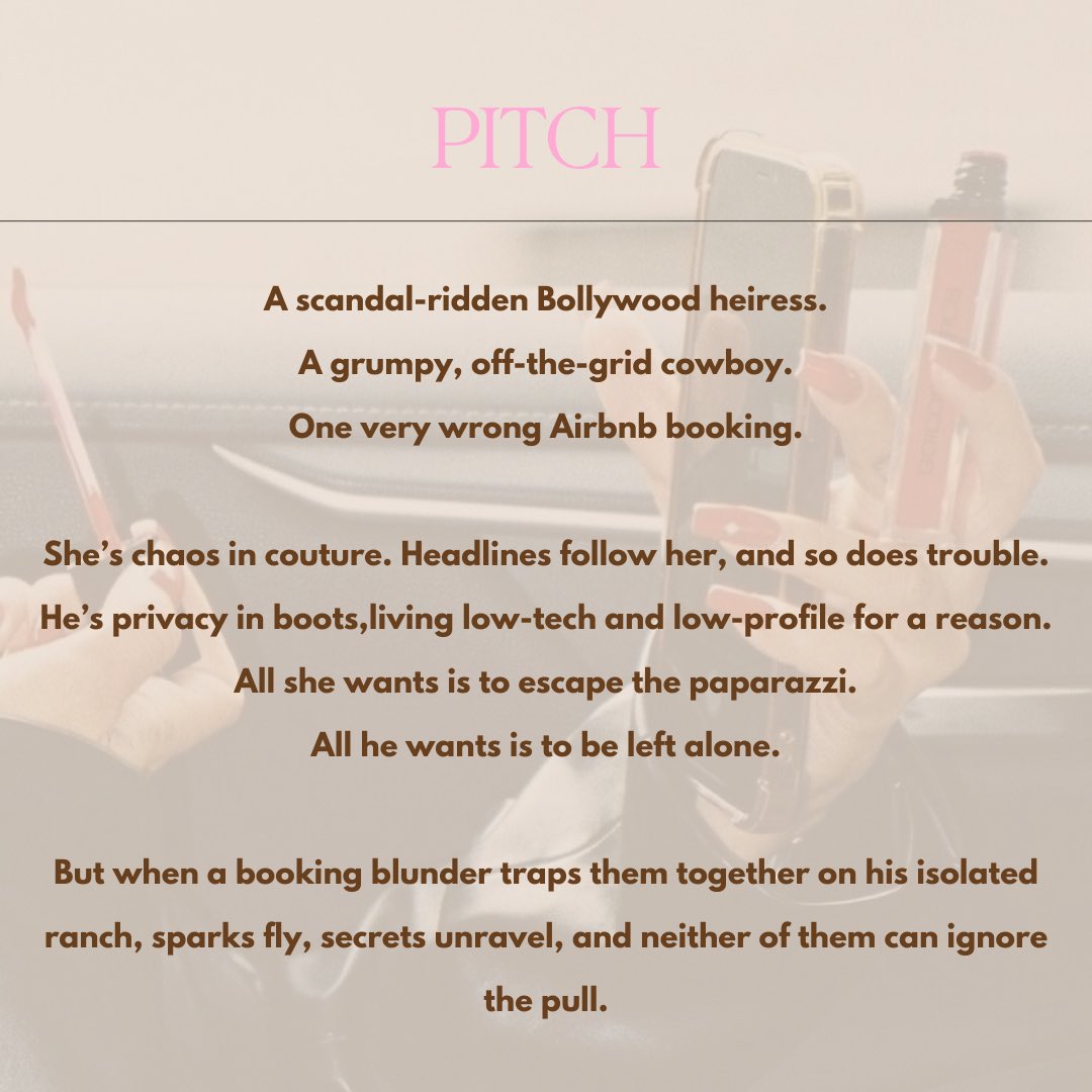 coconutcluster7's tweet photo. AGENTS GUIDE
Adult Romance 🌶️
Grumpy cowboy x scandal-ridden Bollywood heiress
Forced proximity, angst,curvy heroine
Tropes: Wrong Airbnb,slow-burn, emotional healing
If IHOS met Jab we met & made a very bad decision under a Texas sky.
#W #A #R #QuestPit #RomanceWIP #AgentGuide https://t.co/FH5GBojFcY