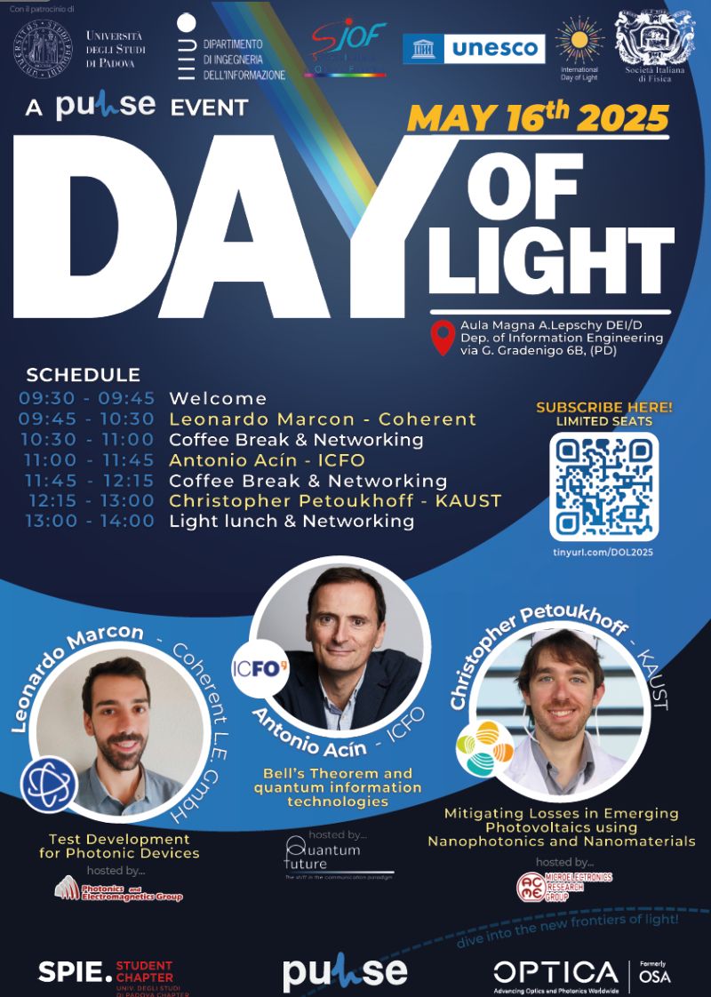 Società Italiana di Ottica e Fotonica -SIOF (@siof_ottica) on Twitter photo International Day of Light is approaching! SIOF supports PULSE event, May 16th 2025 <a href="/UniPadova/">Università di Padova</a>
#LightDay2025 #PULSE #SPIE #OPTICA #SIF #Photonics International Day of Light is approaching! SIOF supports PULSE event, May 16th 2025 <a href="/UniPadova/">Università di Padova</a>
#LightDay2025 #PULSE #SPIE #OPTICA #SIF #Photonics