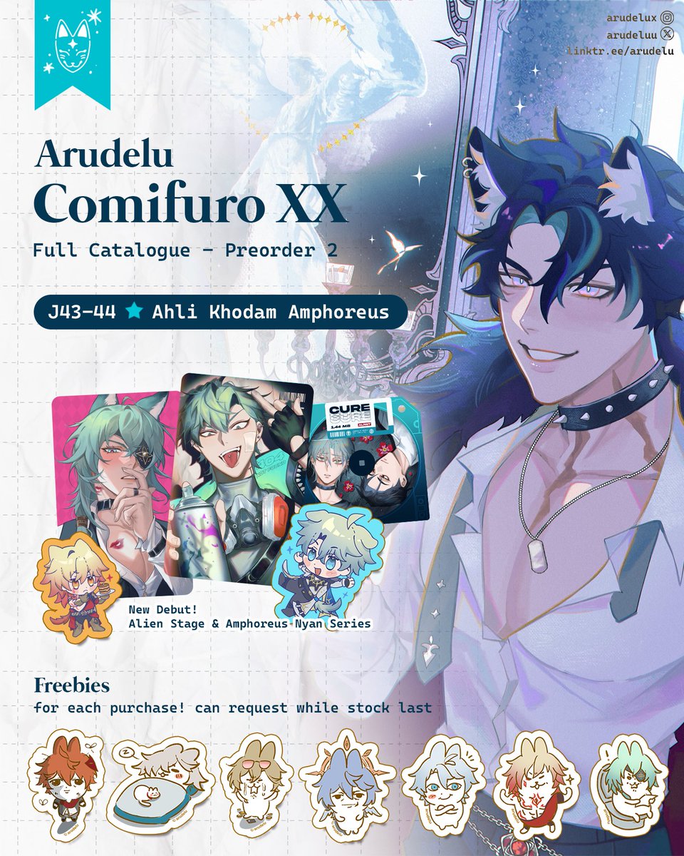 arudeluu's tweet image. [🔁💗 appreciated]
#CFXX Full Catalogue + PO 2 + Mini GA

🧩Join GA
• RT + like + reply which merch is ur fav
• extra entry: tag 1 friend😉

💌 7-12 May 
🌏 Local &amp;amp; International (GO pls DM)
🫀 ALNST , HSR , Genshin

🔗 link &amp;amp; details below
#CF20 #COMIFURO20 #cf20catalogue
1/4