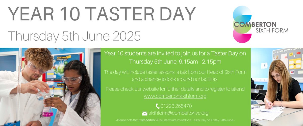 There is still time to register to attend our Yr10 Taster Day on Thursday 5th June - come along and spend the day trying A-Level &amp; BTEC lessons. 
To find out more and to sign-up, please visit our website.
