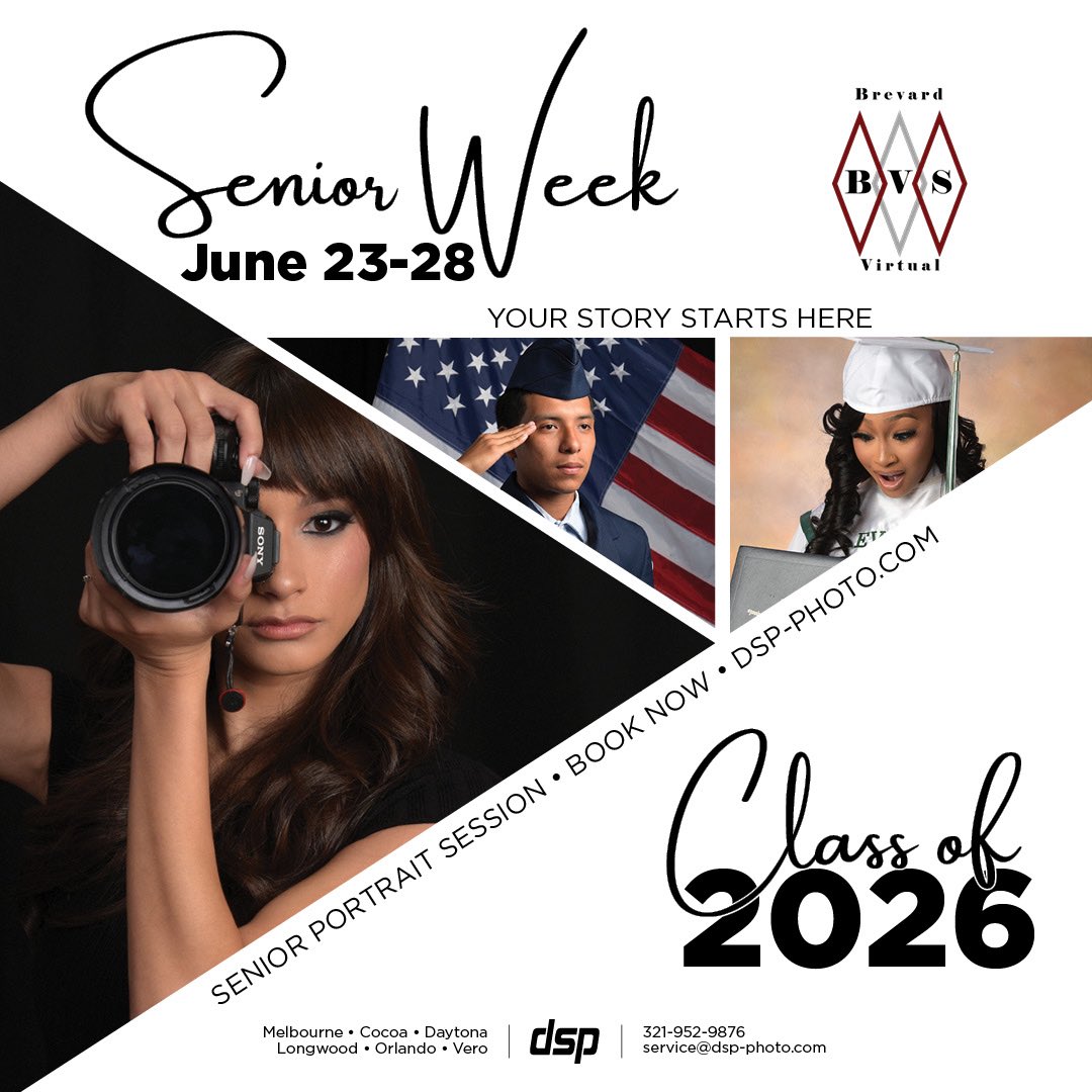 Calling all Juniors!
Start your Senior year now. You can schedule your senior photos on the DSP website now!
DSP has set up a special week of appointments just for BVS students June 23 - 28! See info below 👇