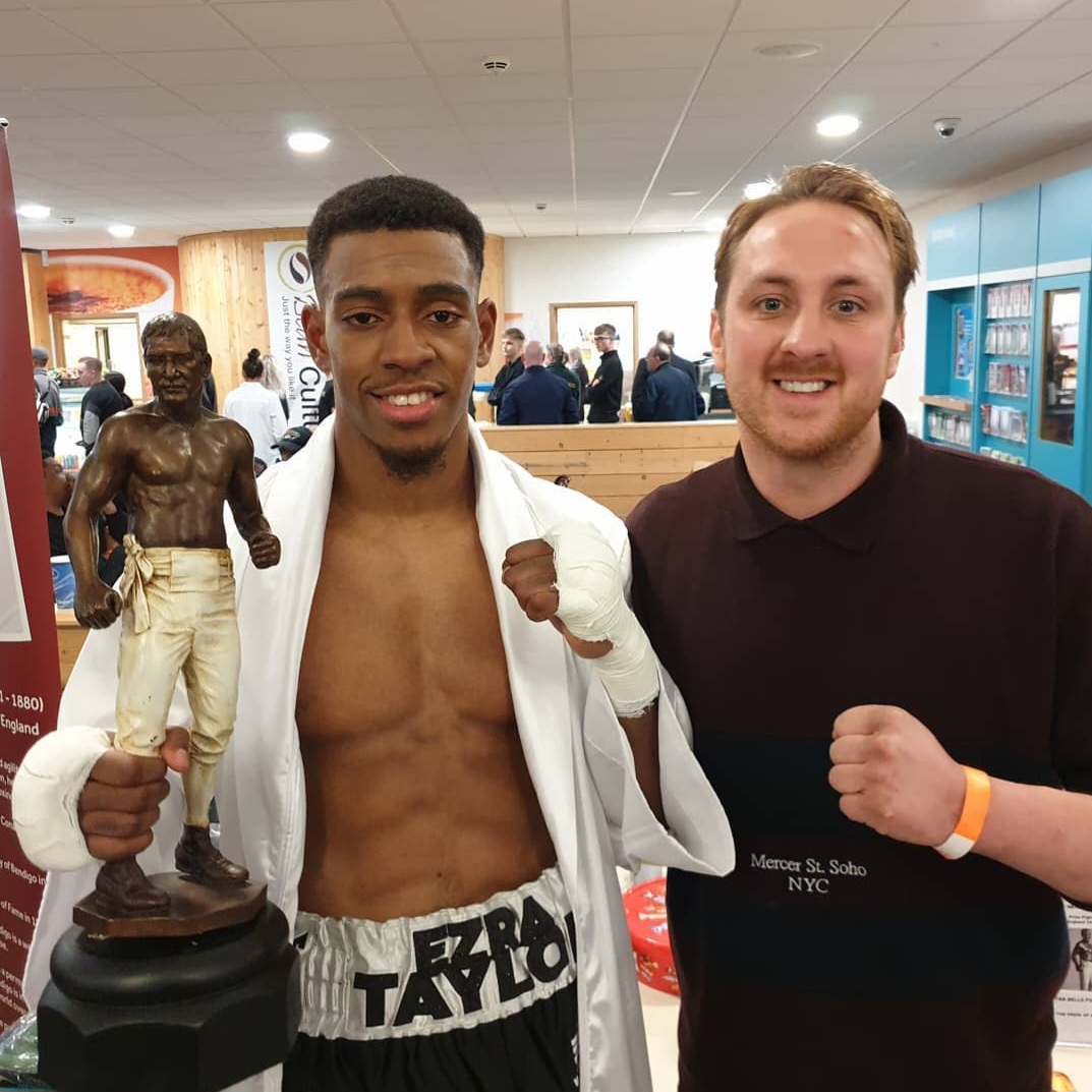 We are looking forward to 𝑻𝒉𝒆 𝑯𝒖𝒓𝒕 𝑮𝒂𝒎𝒆 on May 10th <a href="/nottinghamarena/">Motorpoint Arena Nottingham</a> 
Nottingham will be booming and it's great to have another of our supporters there. Ezra 'The Cannon' Taylor (pictured here with our maquette) takes on Troy Jones another undefeated light heavyweight.