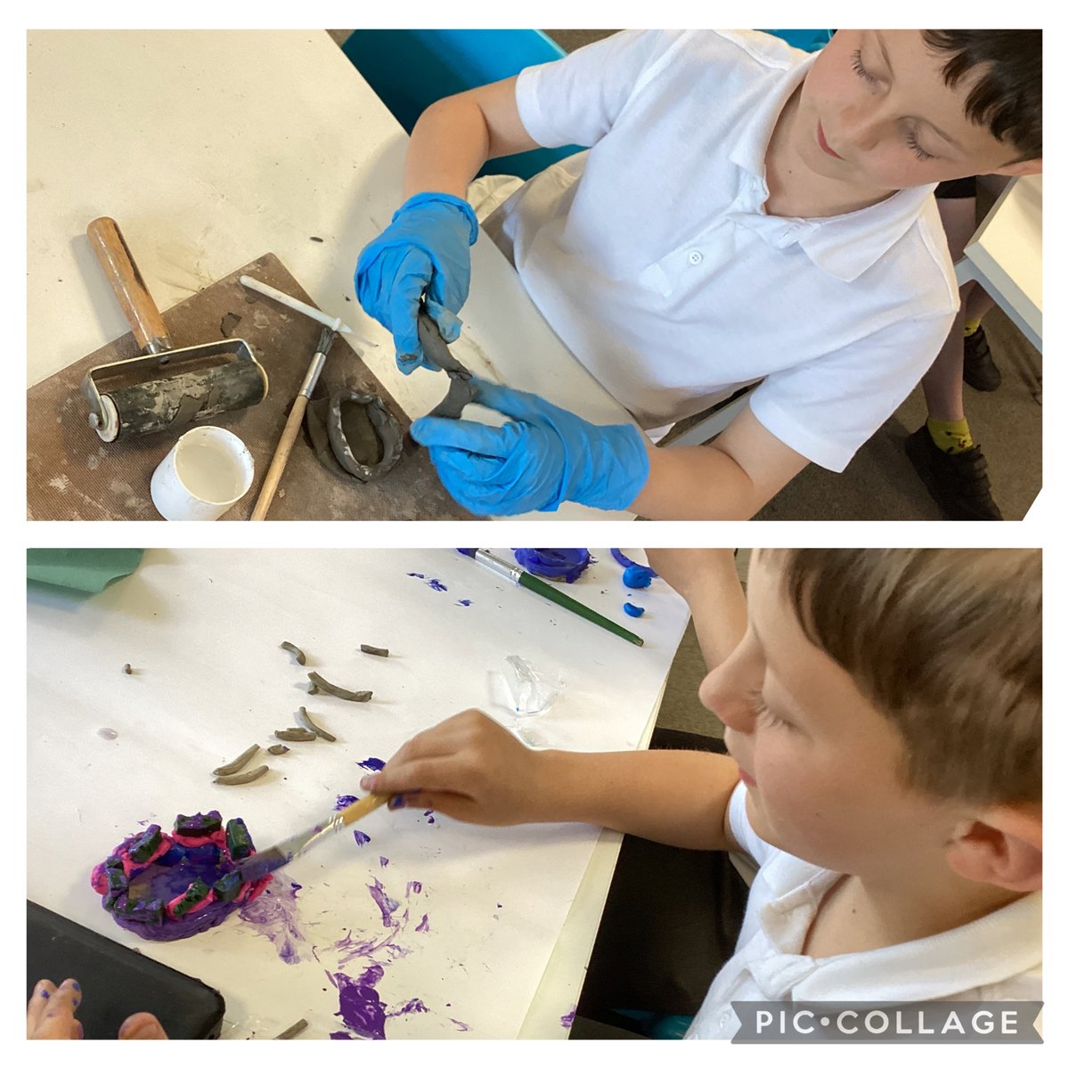 Ollie in 4 Goodall has worked incredibly hard on his clay creation in art from start to finish.