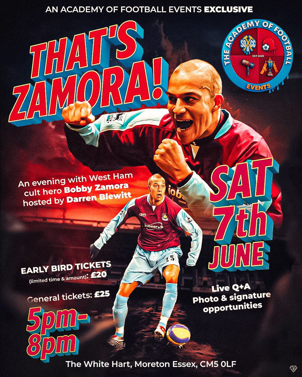 TheAOF_Podcast's tweet image. Weโre please to announce that the ticket link for this event with @RobertZamora25 is now LIVE! We have an early bird ticket offer for just ยฃ20 for a limited time before general tickets go on sale! Bobby never does events & has chosen to do one with us!
tickettailor.com/events/academyโฆ