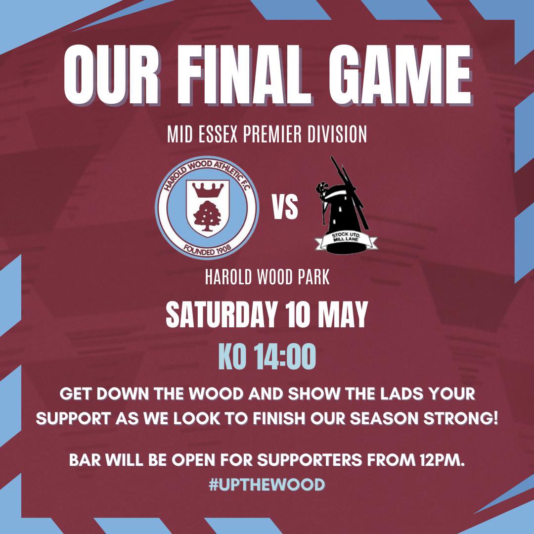This Saturday marks our final game of the 24/25 season. 

Harold Wood Athletic is a real community driven Grassroots Football Club which has been at the heart of Harold Wood since 1908.

The bar will be open all day. Pints are under £4.. come over and support Grassroots!

#UTW 🪵