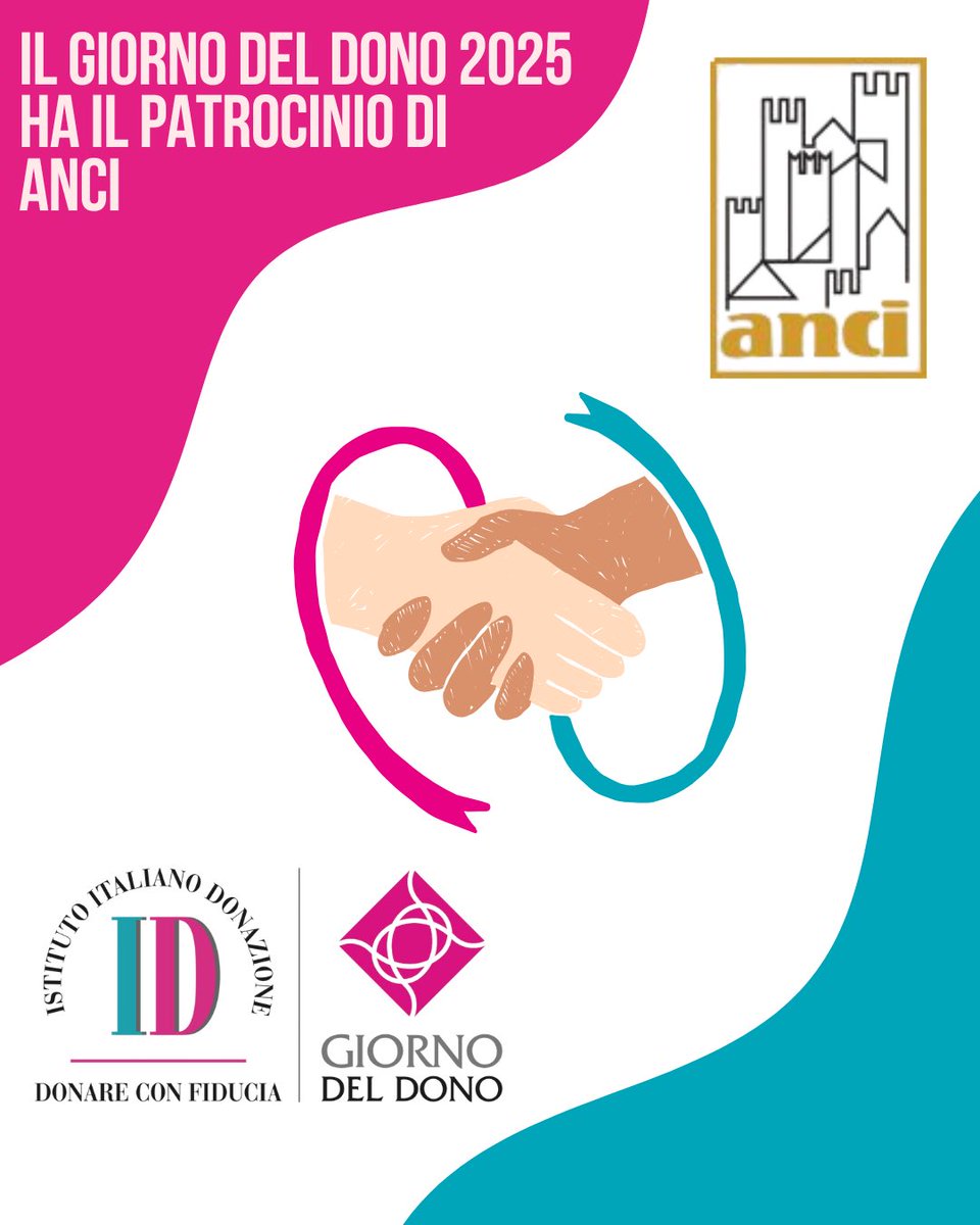 Siamo felici di annunciare che anche per quest’anno #DonoDay2025 - #10anniDiDonoDay ha ottenuto il patrocinio di ANCI!
Un riconoscimento importante che rafforza il nostro impegno nel promuovere la cultura del dono in tutta Italia.

#Donare
#IstitutoItalianoDonazione
#ANCI
