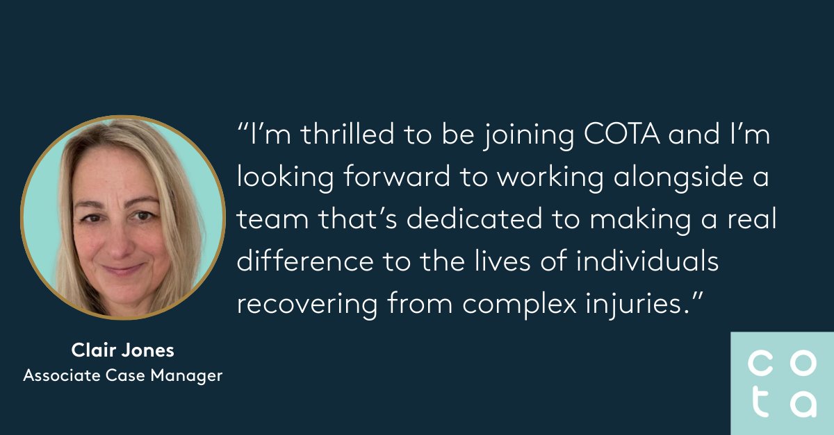 Exciting news for <a href="/COTA_CM/">COTA Case Management</a> as we welcome Clair Jones as our new Associate #CaseManager! With 26+ years' #OccupationalTherapy experience and expertise in #Amputee support, Clair is a fantastic addition to the team. 

cota-cm.com/news/cota-case…

#Rehabilitation